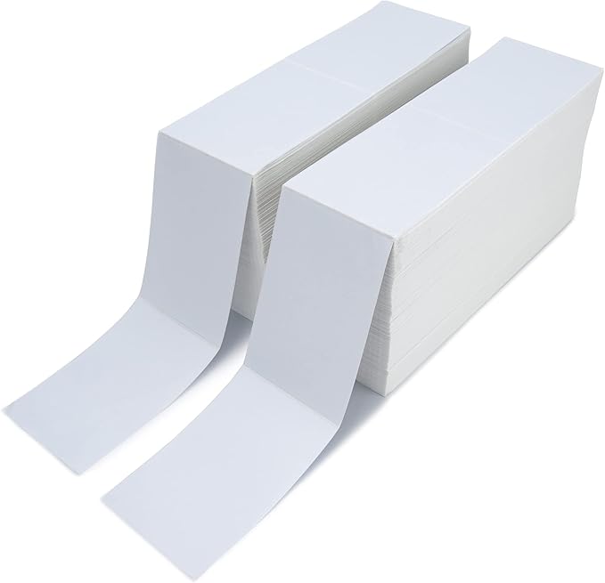 ESSENTIAL Fanfold 4" X 6" Direct Thermal Shipping Labels with Perforations, 5000 Labels, Permanent Adhesive - Compatible with Rollo & Zebra Printer