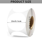 2 Inch White Circle Thermal Labels, 600 Labels/Roll,Self-Adhesive Round Inventory Stickers, Multi-Purpose Round Roll Thermal Printing Stickers for Business and Domestic Use