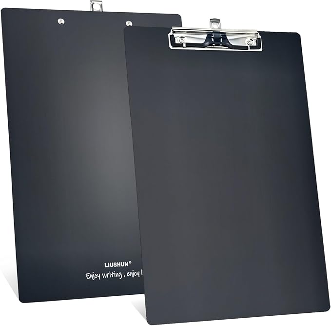 Legal Aluminum Clipboard Metal w/Stainless Hangable Pen Holder Writing Low Profile Large Clip Board 9" x 15.5" Message Tabletop for Lawers Office Business Workshop Factory Supplies (Black, Legal)