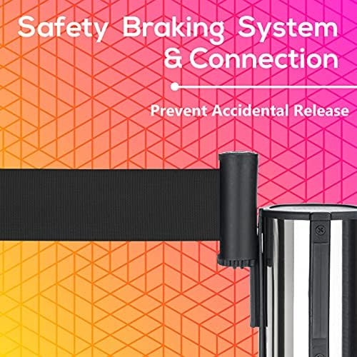 DuraSteel Chrome Crowd Control Barriers Stanchions with Retractable Belts - Metal Stanchion Posts w/ 6.5ft Black Retractable Barrier Belt Ropes - Queue VIP Safety Line Dividers - Set of 2 Stantions