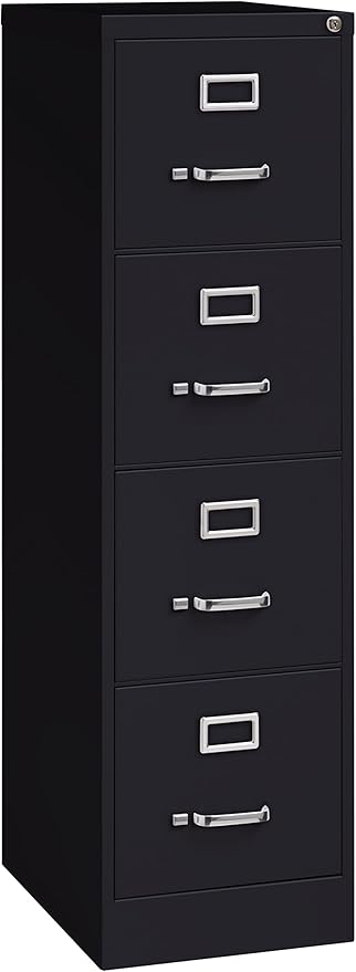 Commercial 4 Drawer Letter Width Vertical File Cabinet, 22" Deep - Black