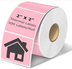 2" x 2" Thermal Labels Stickers Pink, Square Thermal Shipping Stickers, Multipurpose Inventory Self-Adhesive Direct Thermal Label for Small Business (500 Labels/Roll)