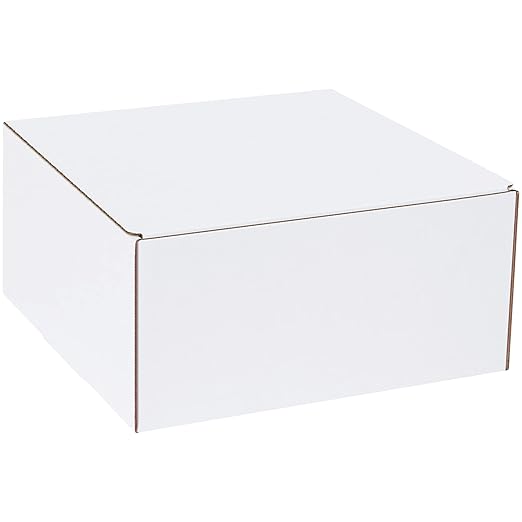 Box USA Corrugated Cardboard Literature Mailers, 12 x 12 x 6 Inches, Tuck Top One-Piece, Die-Cut Shipping Boxes, Large White Mailing Boxes (Pack of 50)