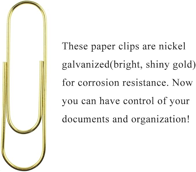 HAHIYO Paper Clips Sturdy 4 inches Length 14 Pack Paperclips Heavy Duty Tight Grip Rust Proof Reusable Metal Bright Gold for Home Office School