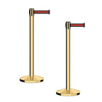 CCW Series RBB-100 - Set of 2 Stanchion Retractable Belt Barriers (11 Foot Belt, Black with Horizontal Red Stripe Belt with Polished Brass Post)