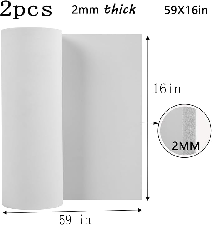 AMZQNART 2Pcs EVA Foam 2mm, Cosplay Foam Roll 16 x 59in White, Suitable for Large Foam Cosplay Modeling, DIY Projects, Crafts, Ultra High Density 90 kg/m3.