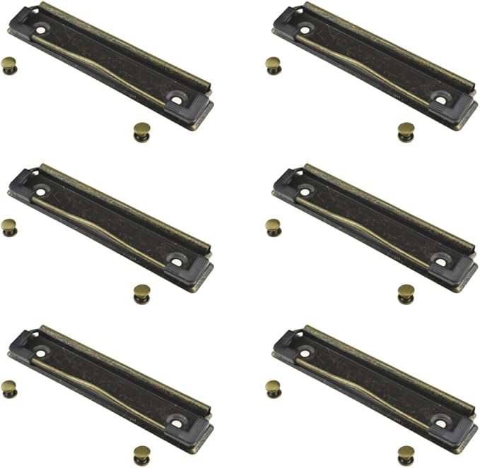HAHIYO 4.72 Inches Vintage Bronze Metal Mountable Clipboard Clips - 5 Pack, Durable Spring Loaded Clip with Rubber Grips and Rivets Document File Wood Plastic Clip Board for Office School Home