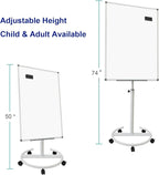 BIBOC Mobile Dry Erase Board – 36x24 inches Magnetic Portable Whiteboard Stand Adjustable Easel White Board Flipchart Easel Board with 25 Sheets Paper Pad 1 Eraser, 2Markers (24x 36 inches)