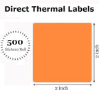 2" x 2" Thermal Labels Stickers Orange, Square Thermal Shipping Stickers, Multipurpose Inventory Self-Adhesive Direct Thermal Label for Small Business (500 Labels/Roll)