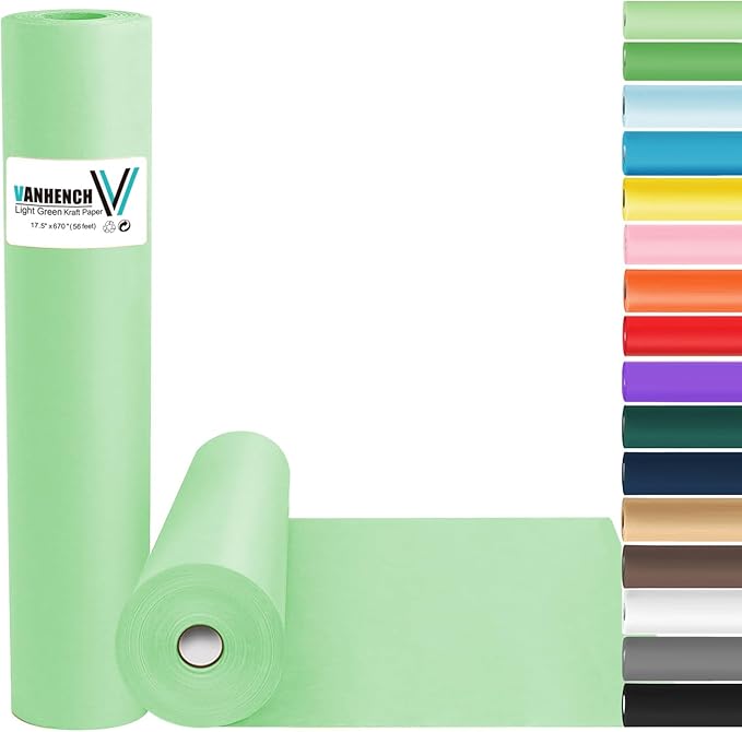 Vanhench Light Green Wrapping Paper 17.5" x 963", Solid Color Art Kraft Craft Paper Roll for Graduation Birthday Bouquet Flower Christmas Wrapping/Packing Poster/Bulletin Board