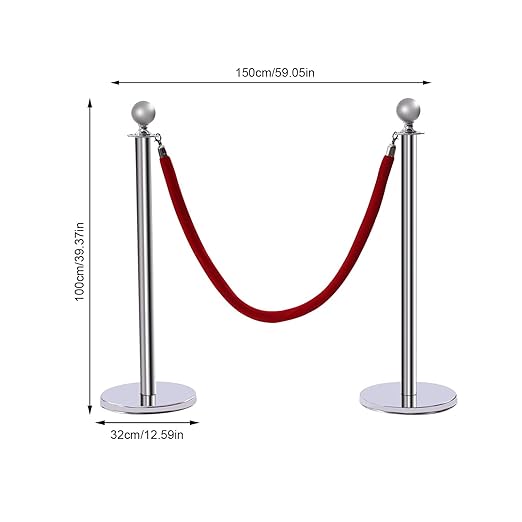 6 Packs Stanchions Posts, Stanchions Set Crowd Control Barriers with 4.9 ft Red Velvet Rope, Stanchion and Velvet Ropes Red Carpet Poles for Party Supplies