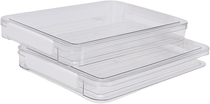 Luqeeg 2Pcs Flat Plastic File Storage Bins, Transparent Stackable Portable Project Box, Document Organizer with Latching Lids for Organizing A4 Paper Photo Scrapbook Notebook