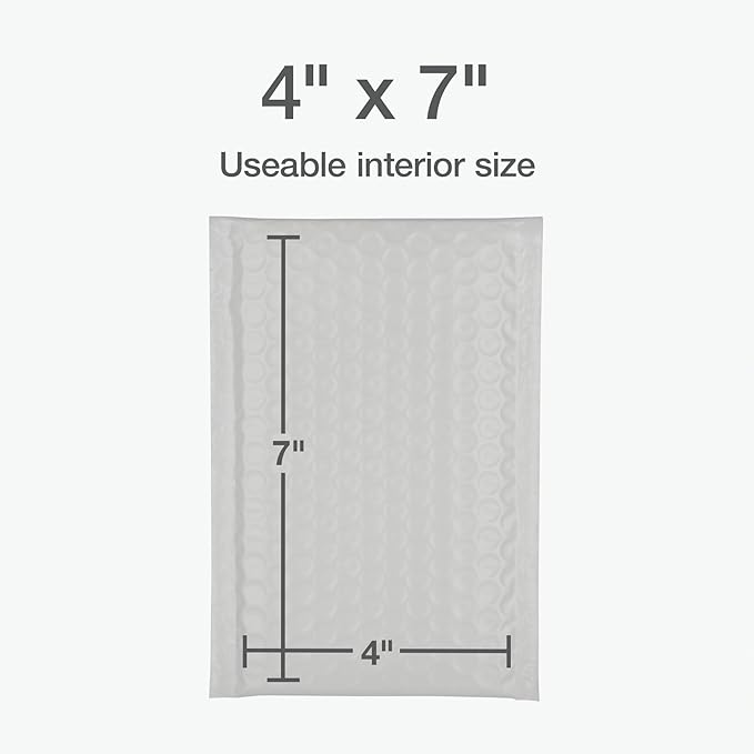 Quality Park Bubble Mailers, 4 x 8 Shipping Envelopes, Self-Seal, Durable White Padded Envelopes, Redi-Strip Peel Off Closure, 50 Per Box (QUA85929)