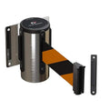 Crowd Control Warehouse - CCW Series WMB-120 Fixed Wall Mount Retractable Belt Barrier - 11 Foot, Black & Orange Diagonal Stripes Belt with Stainless Steel Case