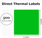 2" x 2" Thermal Labels Stickers Green, Square Thermal Shipping Stickers, Multipurpose Inventory Self-Adhesive Direct Thermal Label for Small Business (500 Labels/Roll)