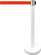 Retractable Stanchion, 6 SPECIALTY Posts + Signframe, 36" Ht, 78" Special Event & Holiday Theme Belt + Bonus Replacement Cassettes + Wall Receiver (WHT Post/Red Belt)