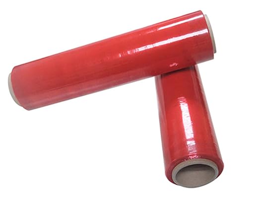APQ 4 Rolls of Blown Hand Stretch Film 18" x 1500'. Red Hand Stretch Wrap, 80 Gauge. Tear Resistant Residue Free Film for Moving, Shipping, Wrapping. Industrial Grade Pallet Shrink Wrap Film.
