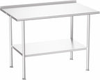 All-Stainless Steel Prep Table, 30 X 48 Inch, with Rounded-Corner Backsplash and Adjustable Undershelf, Heavy-Duty for Outdoor Use,Restaurants,Hotels,Workshops,Kitchens,Gardens, and Garages