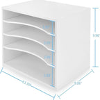 EMERIT 4-Tier Adjustable Paper Organizer, Large Capacity Desktop Organzier for Textbooks/Magazines/Office Files, Wooden Dividers, 7 lbs per Shelf, White