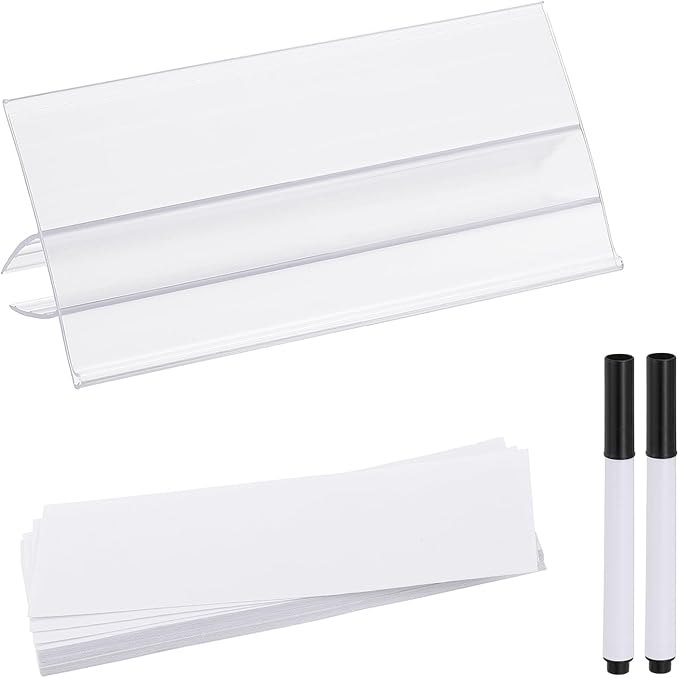 PATIKIL 3.1" x 1.7" Wire Shelf Label Holder, 30 Pack Reusable Plastic Price Tag Display Clip for 0.28" to 0.47" Thick Shelves with Paper Inserts Pens for Home Market Store, Clear
