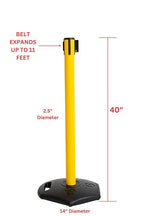 Xpress Safety Stanchion– 11’ Premium Polyester Belt, Universal 4-Way Connection, Rubber Base, Handle, 40” Height, 21 lbs – (Outdoor Yellow Post, Rubber Base, 11’ Chevron Yellow/Black