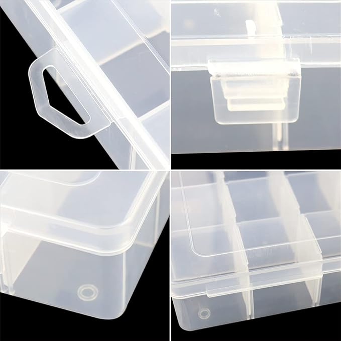 6 Pack Organizer Box with Parkical Adjustable Dividers, 12 Grids Plastic Storage Container for Jewelry, Craft DIY, Bead Organizer, Sewing, Dip Powder, Hair Accessories