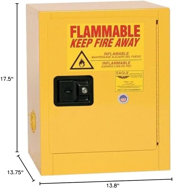 Eagle American Made 4 Gallon F﻿lammable Liquid Storage Cabinet, Manual-Close Space Saver Fireproof Cabinet for Schools, Garages, Manufacturing Facilities, 17" x 17" x 22", 1904X