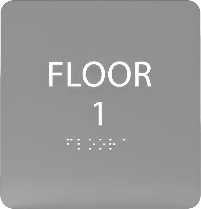 Grey w/White ADA Floor 1 Sign with Braille – Made from Durable Acrylic and Ready to Mount