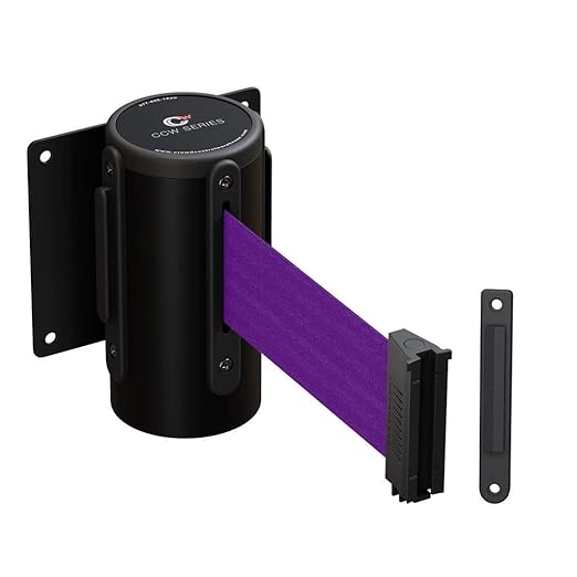 Crowd Control Warehouse - CCW Series WMB-125 Fixed Wall Mount Retractable Belt Barrier - 11 Foot, Purple Belt with Black Steel Case