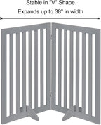 unipaws 36”H Free Standing Pet Gate for Dog and Cat, Wooden Dog Gates for Doorway, Stairs, Room Divider, Step Over Foldable Pet Fence for The House, Expandable Barrier, Indoor Use, Grey