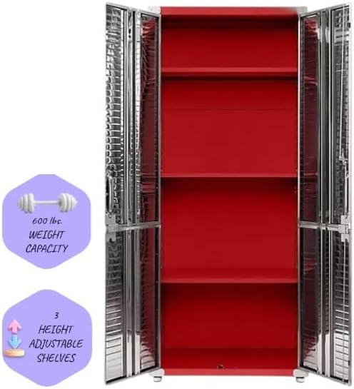 Heavy Duty Storage Solid Stainless Steel Cabinet with Lockable, Adjustable Shelf, Metal Garage Organizer (Red, 30" W x 18" D x 72" H)