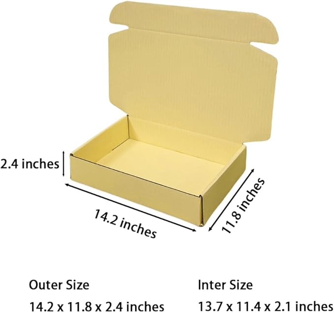 12 Pcs 14.2 x 11.8 x 2.4 inches Large Szie Corrugated Cardboard Gift Boxes Recyclable Shipping Boxes for Mailing & Holidays, Wedding, Birthday, Gifts Packaging (Butter Yellow, 14.2 x 11.8 x 2.4")