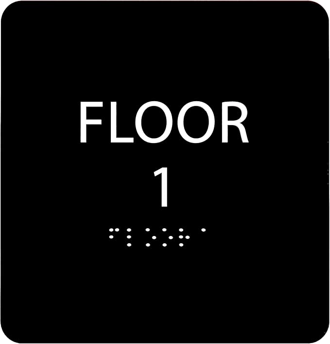 Black ADA Floor 1 Sign with Braille – Made from Durable Acrylic and Ready to Mount