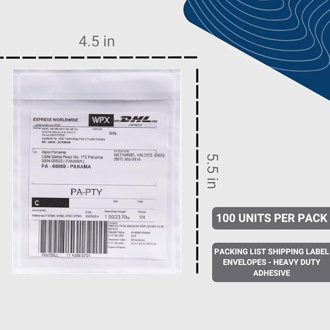 100 Units, 4.5"x5.5" Clear Packing List Shipping Pouches – Heavy Duty Self-Sealing Adhesive Envelopes, Waterproof & Tear-Proof – Ideal for Labels, Invoices & Documents