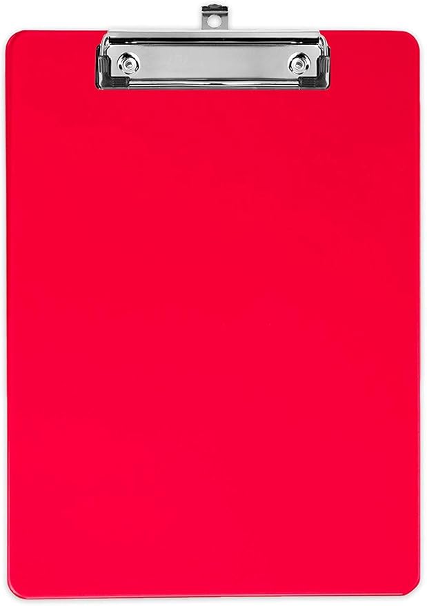 Plastic Clipboards (Set of 6) Multi Pack Clipboard (Red) Strong 12.5 x 9 Inch | Holds 100 Sheets! Acrylic Clipboards with Low Profile Clip | Cute Aesthetic College School Supplies for Girls and Boys