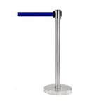 VIP Crowd Control Retractable Belt Stanchion Queue Safety Barrier Set, 36" Ht, 78" Belt + Wall Bracket (6 Satin Stainless Posts Blue Belt + SFrame + WBracket)
