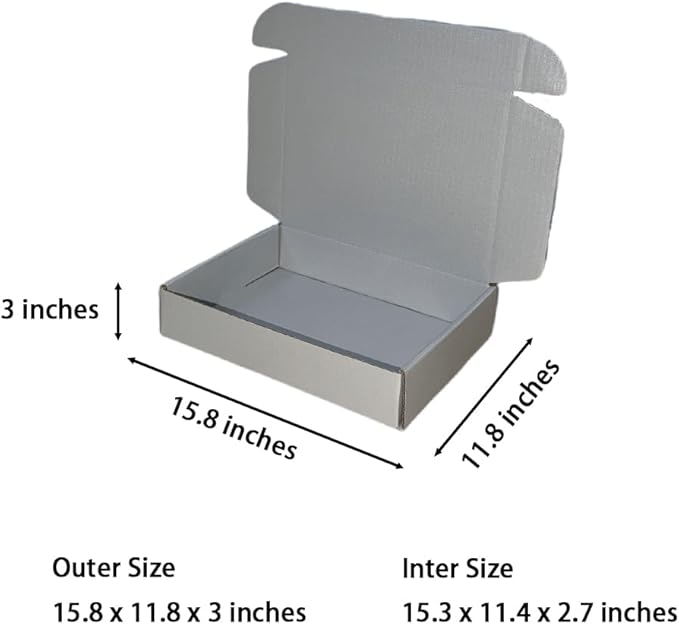 20 Pcs 15.8 x 11.8 x 3 inches Larger size Shipping Boxes for Small Business Cardboard Corrugated Mailer Boxes for Shipping Packaging Holidays Craft Gifts Giving Products (Silver, 15.8 x 11.8 x 3")