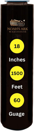 Noah's Ark Warehouse 18" x 1500FT Industrial Class Pallet Wrap, 60 Gauge Black Stretch Film for Warehouse Packing, Adhering Packing Moving Packaging (1 Pack)