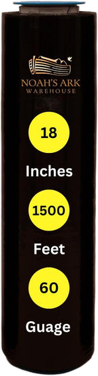 Noah's Ark Warehouse 18" x 1500FT Industrial Class Pallet Wrap, 60 Gauge Black Stretch Film for Warehouse Packing, Adhering Packing Moving Packaging (1 Pack)