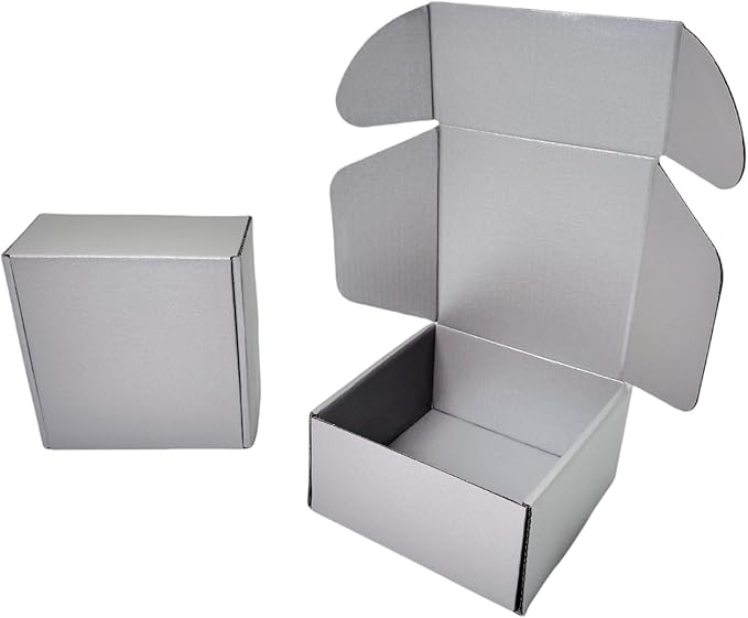 10 Pcs 9.8 x 9.8 x 4 inches Large Size Corrugated Cardboard Gift Boxes Recyclable Shipping Boxes for Mailing & Holidays, Wedding, Birthday, Gifts Packaging (Silver, 9.8 x 9.8 x 4")