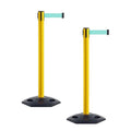 Crowd Control Warehouse CCW Series WBB-200 - Set of 2 Stanchion Retractable Belt Barriers - 11 Foot, Light Green Belt with Yellow Post - Easy Assembly