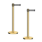 CCW Series RBB-100 - Set of 2 Stanchion Retractable Belt Barriers (11 Foot Belt, Black with White Horizontal Stripe Belt with Polished Brass Post)
