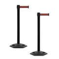 CCW Series WBB-200 Set of 2 Outdoor Safety Rubber Base Stanchion Retractable Belt Barriers - Easy to Assemble, No Tools Required (11 Foot Belt, Black with Horizontal Red Stripe Belt with Black Post)