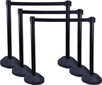 6 Pack 42Inch Crowd Control Stanchions with 10ft Black Retractable Belt Crowd Control Barriers 13 Inch Water-Filled Base Retractable Stanchions for Traffic Control (Black)