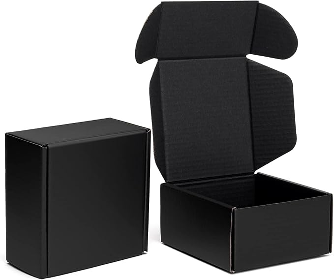 Mcfleet 4x4x2" Black Shipping Boxes - Corrugated Cardboard Mailing Box Packaging for Small Business - Tab Locking Literature Mailer Flat Empty Gift Packing Supplies 24 Pack