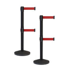 Crowd Control Warehouse CCW Series RBB-100D Set of 2 Stanchion Retractable Belt Barriers - Sloped Base, 11 Foot, Red Dual Belt with Black Post - Easy Assembly