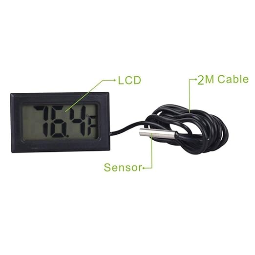 Black Digital LCD Thermometer Temperature Monitor with External Probe for Fridge Freezer Refrigerator Aquarium (Fahrenheit) (6pcs)