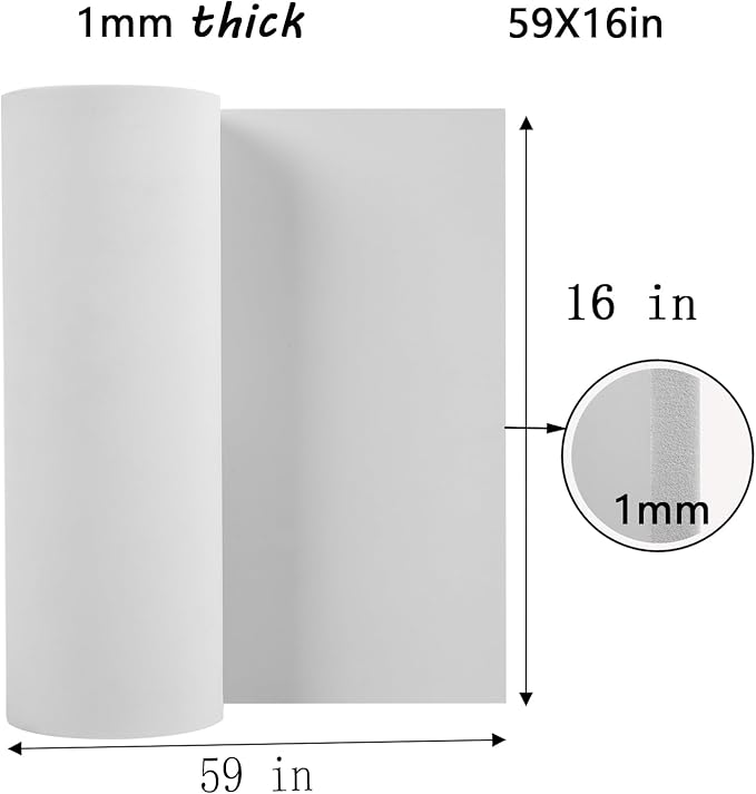 AMZQNART EVA Foam 1mm, Cosplay Foam 16x59 inch White, High Density 90 kg/m³, for Craft Projects Cosplay Costumes, Fake Weapons, Decorations, Christmas, Easter, Thanksgiving, etc.