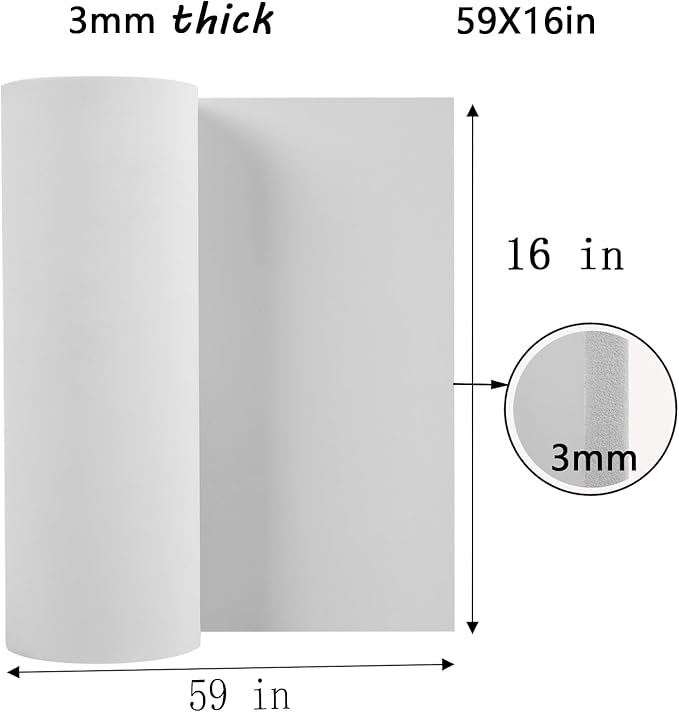 AMZQNART EVA Foam 3mm, Cosplay Foam 16x59 inch White, High Density 90 kg/m³, for Craft Projects Cosplay Costumes, Fake Weapons, Decorations, Christmas, Easter, Thanksgiving, etc.