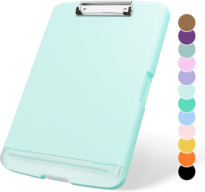 Plastic Clipboard with Storage, 8.5 x 11 Storage Organization Box Side-Opening, Heavy Duty Clip Board with Pen Holder and Paper Folder for Nurses, Teachers, Office & School Supply, Light Blue
